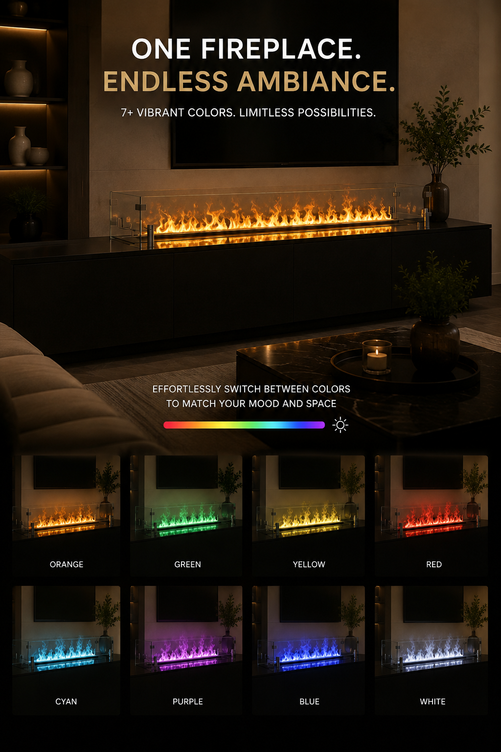 36" Luxury Smart Electric Water Vapor Fireplace