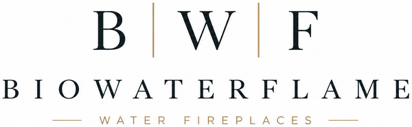Biowaterflame Water Fireplaces logo with the letters B, W, and F separated by vertical lines, with 'BIOWATERFLAME' and 'WATER FIREPLACES' in dark gray text on a white background.